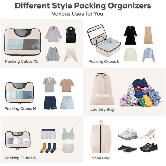 6 Pc Set Packing Cubes Luggage Packing Organizers for Travel Accessories - Picture 4 of 6